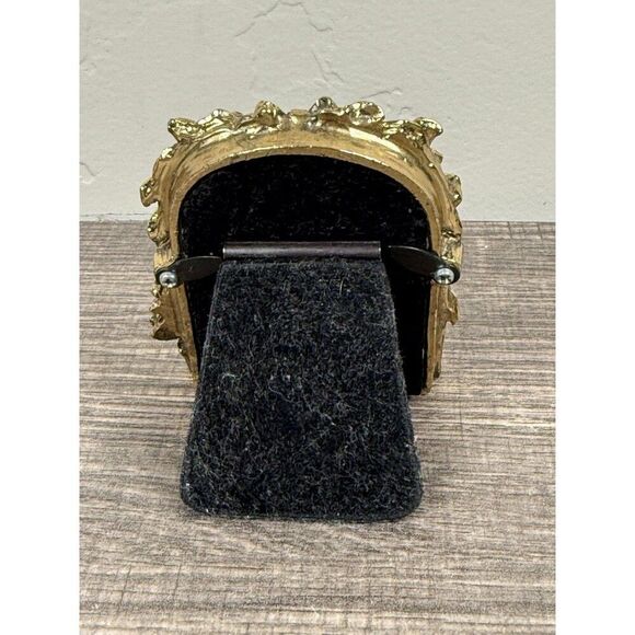 Vintage Gold Tone Brass Cat Christmas Mini Photo Frame 2.5”x3” Ornate - Picture 9 of 12